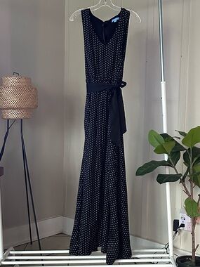 DRAPER JAMES • Black Polka Dot Sleeveless Maxi Dress with Waist Tie